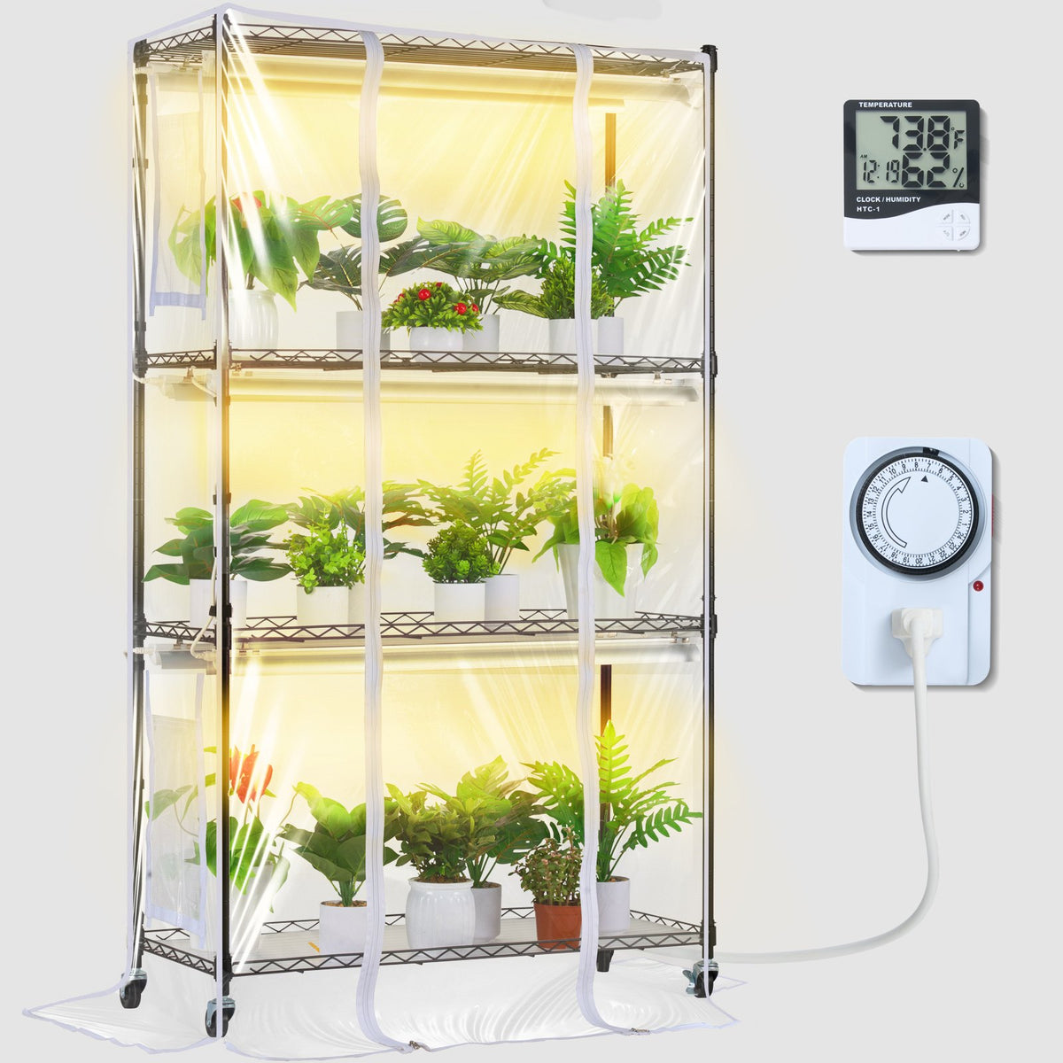 VEVOR Indoor Plant Growing Shelf with Grow Light, 4 Tiers, 180W, 150 cm