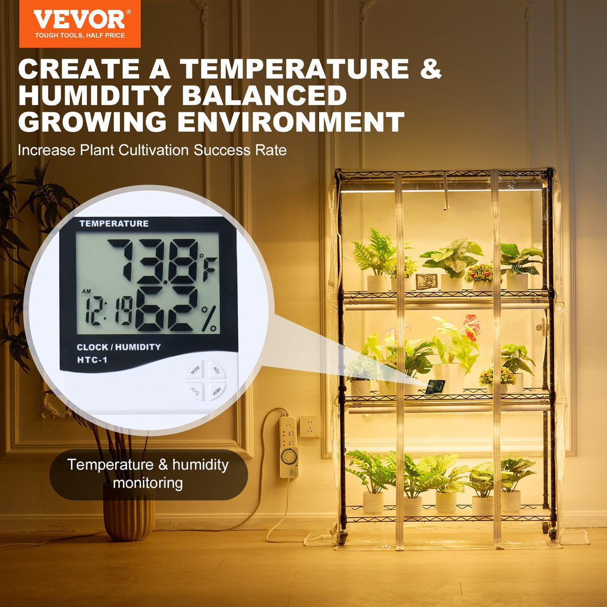 VEVOR Indoor Plant Growing Shelf with Grow Light, 4 Tiers, 180W, 150 cm