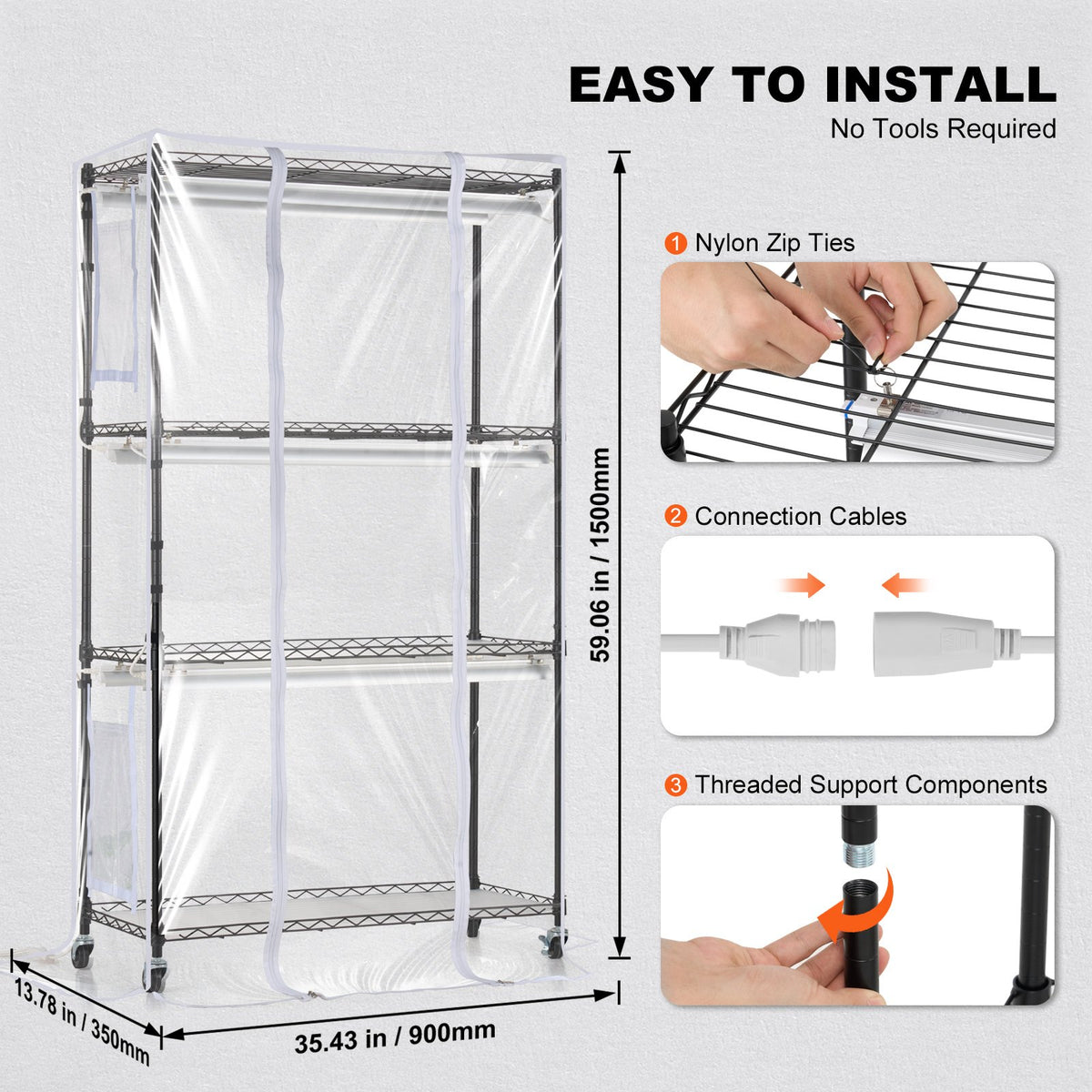 VEVOR Indoor Plant Growing Shelf with Grow Light, 4 Tiers, 180W, 150 cm
