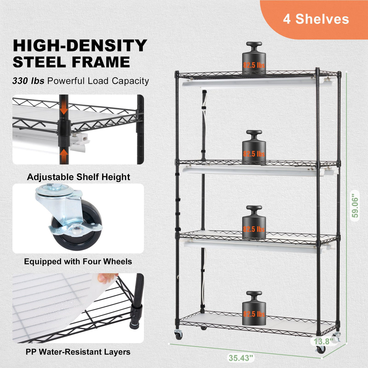 VEVOR Indoor Plant Growing Shelf with Grow Light, 4 Tiers, 180W, 150 cm