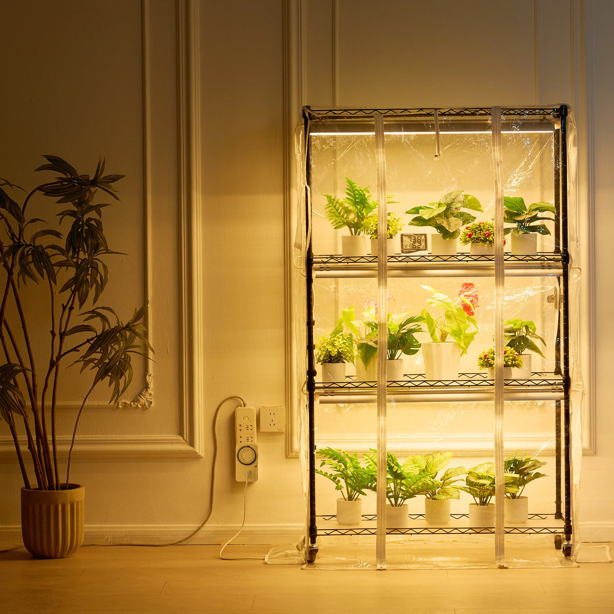 VEVOR Indoor Plant Growing Shelf with Grow Light, 4 Tiers, 180W, 150 cm