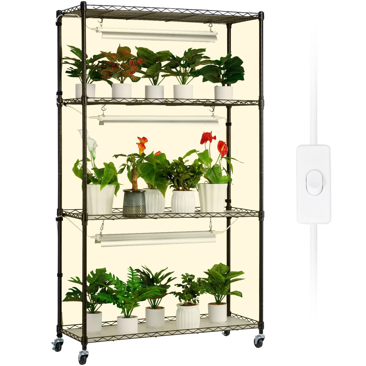 VEVOR Plant Stand with Grow Lights, 4 Tiers, 90W, 150 cm Height