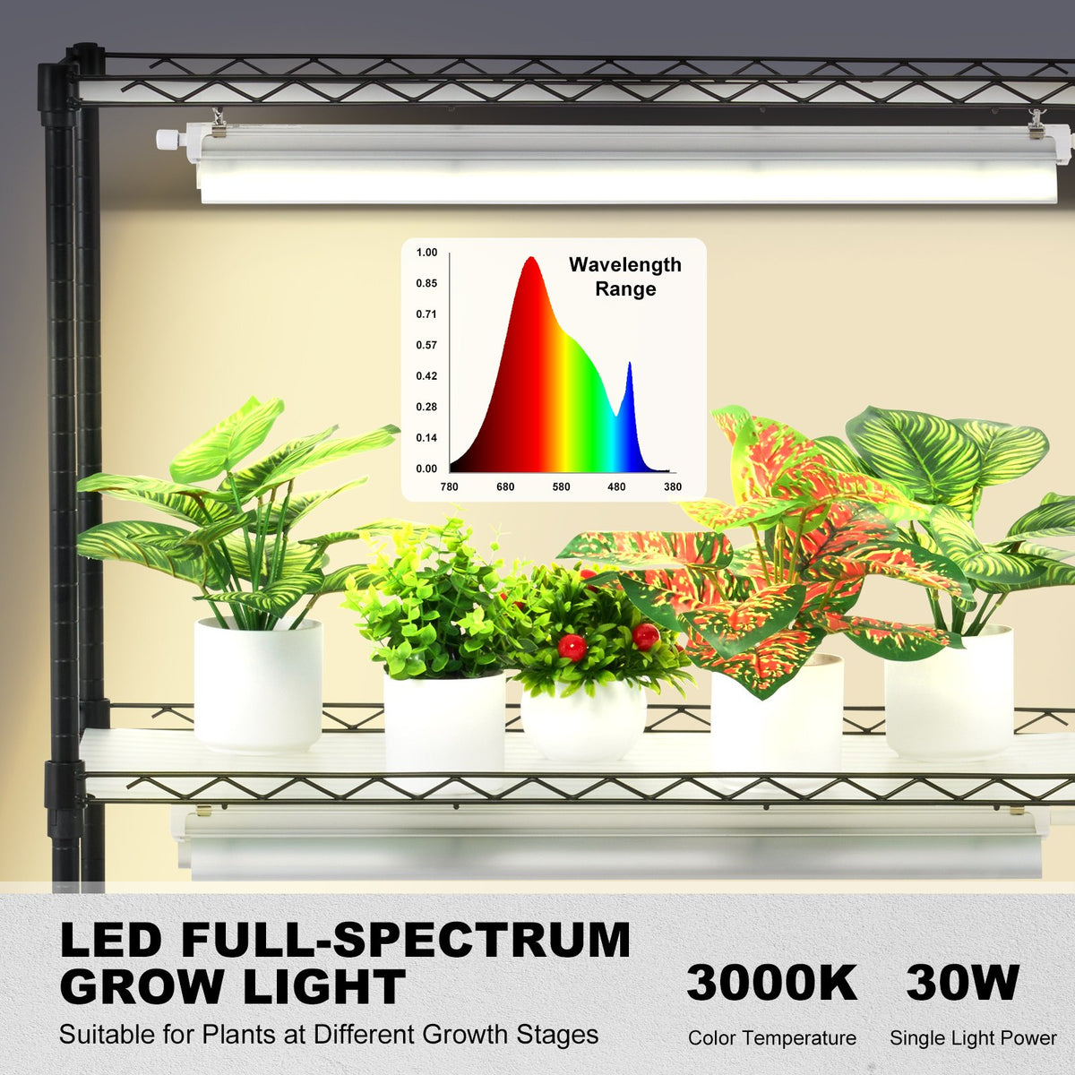 VEVOR Plant Stand with Grow Lights, 4 Tiers, 90W, 150 cm Height