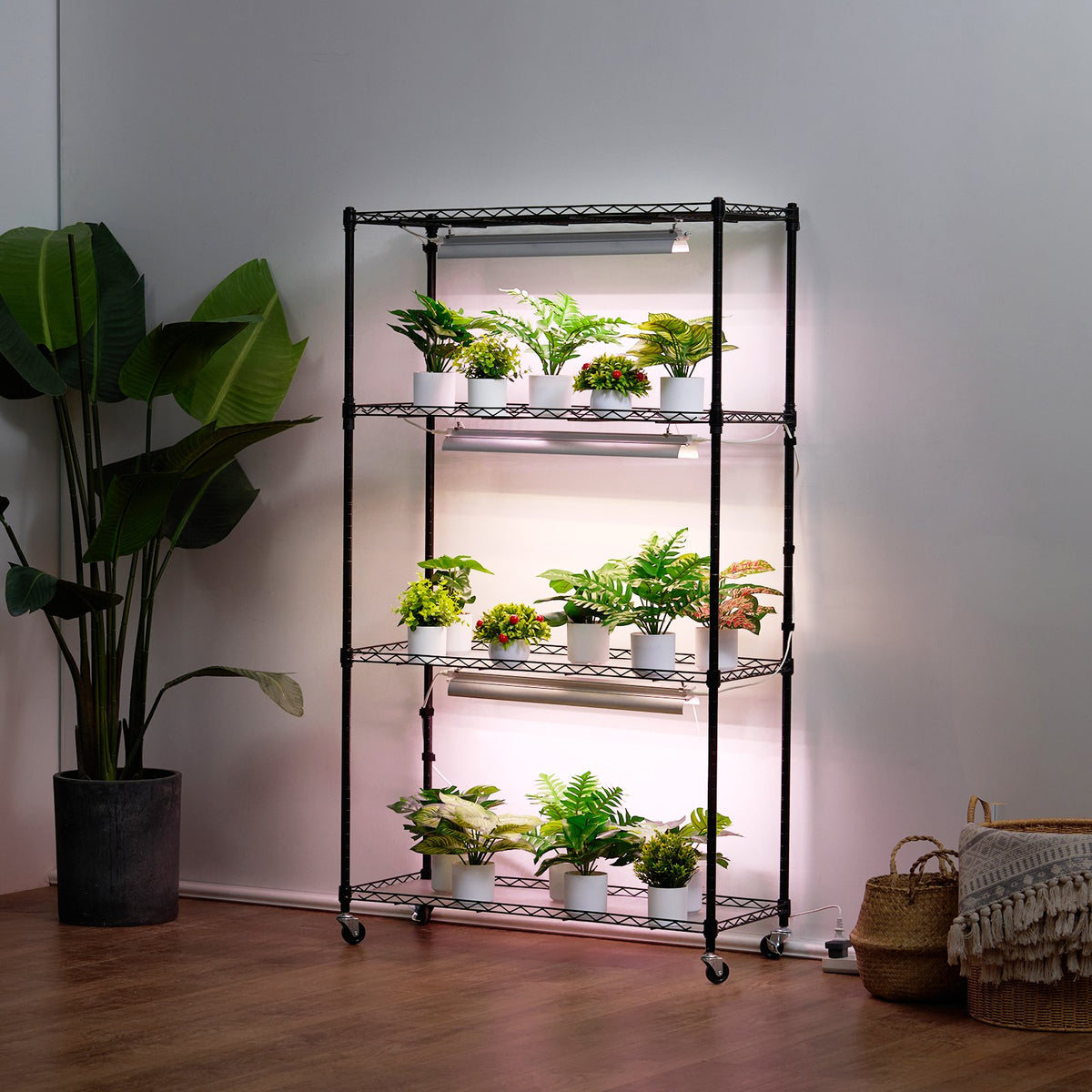 VEVOR Plant Stand with Grow Lights, 4 Tiers, 90W, 150 cm Height