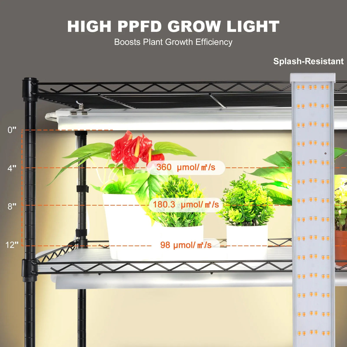 Augu statīvs ar augu lampu, 6 līmeņi, 200 W, 150 cm iekštelpu augu audzēšanas plaukts