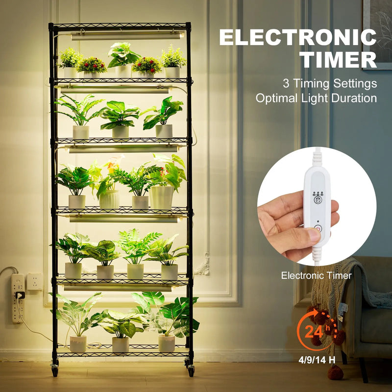 Augu statīvs ar augu lampām, 6 līmeņi, 150 W, 180 cm augsts augu audzēšanas plaukts