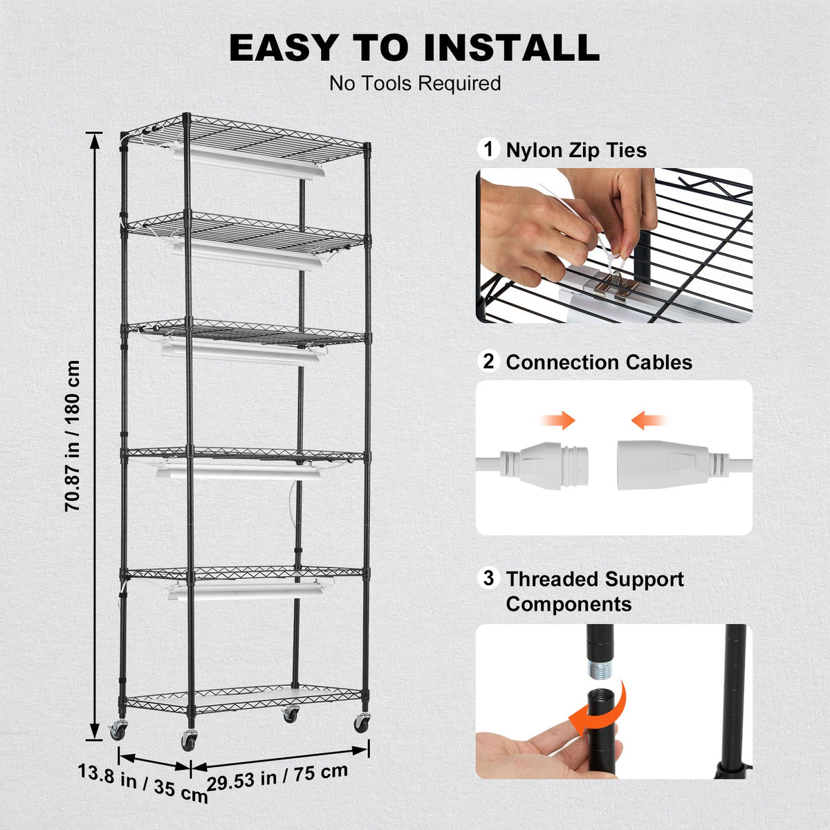 VEVOR Plant Stand with Grow Lights, 6 Tiers, 192W, 180 cm