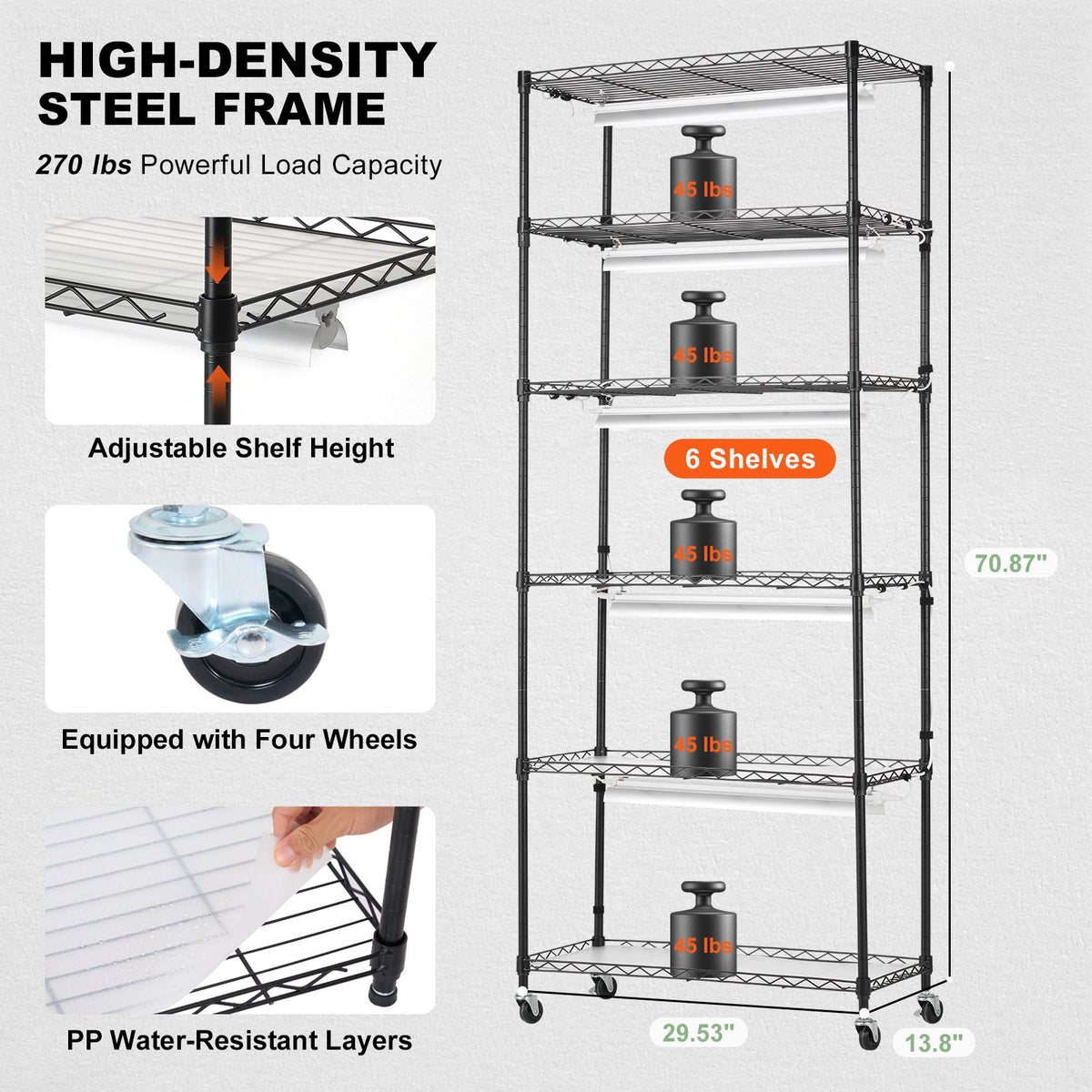 VEVOR Plant Stand with Grow Lights, 6 Tiers, 192W, 180 cm