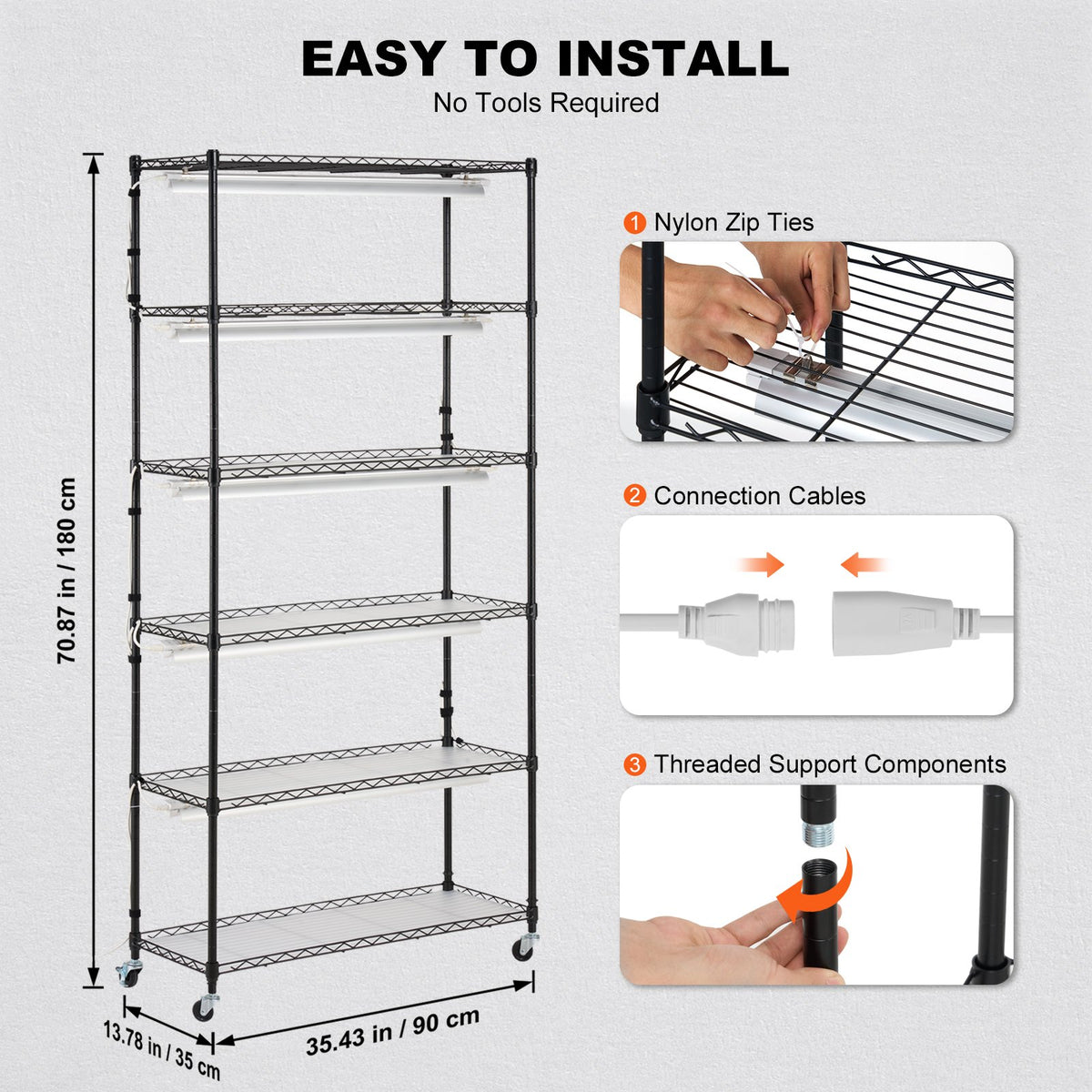 VEVOR Indoor Plant Growing Shelf with Grow Light, 6 Tiers, 180W, 180 cm