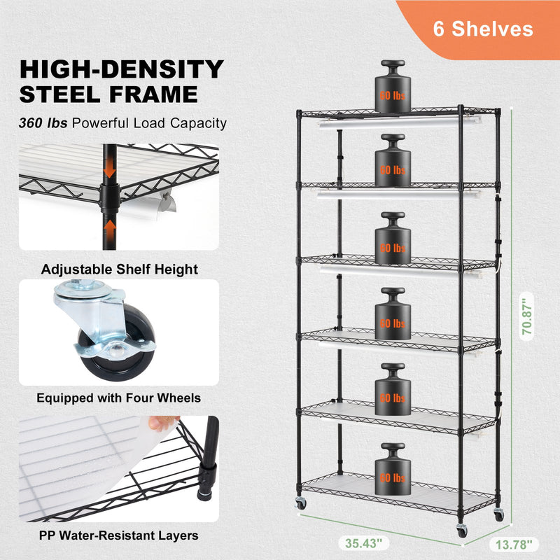 VEVOR Iekštelpu Augu Augšanas Plaukts ar Augšanas Gaismu, 6 Stāvi, 180W, 180 cm
