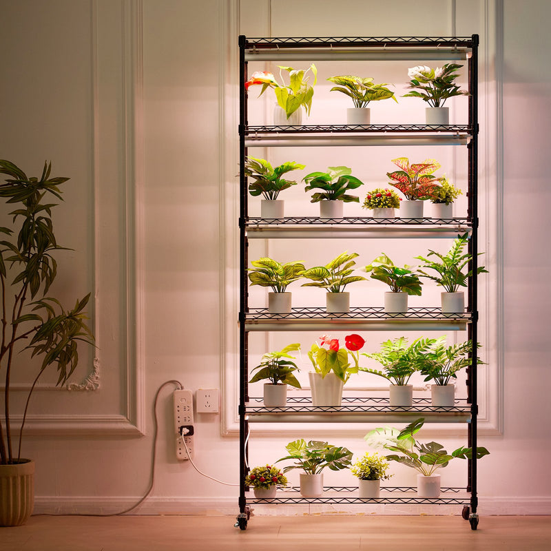 VEVOR Iekštelpu Augu Augšanas Plaukts ar Augšanas Gaismu, 6 Stāvi, 180W, 180 cm