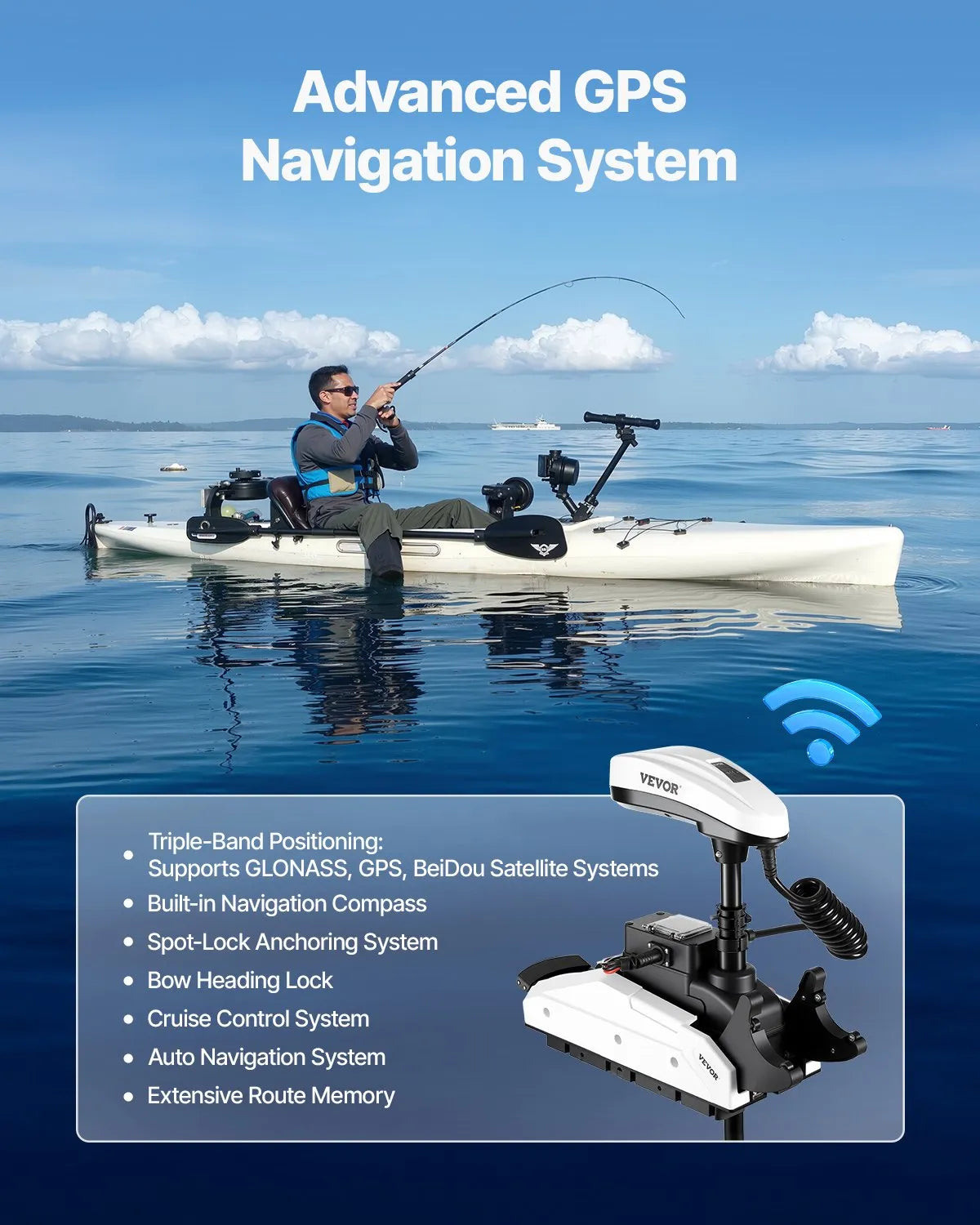 VEVOR Electric Trolling Motor for Boats, 55 lbs Thrust with GPS, 10 Speeds, Bow Mount Saltwater Use, Remote Control and LCD Battery Indicator, 914 mm Shaft Length