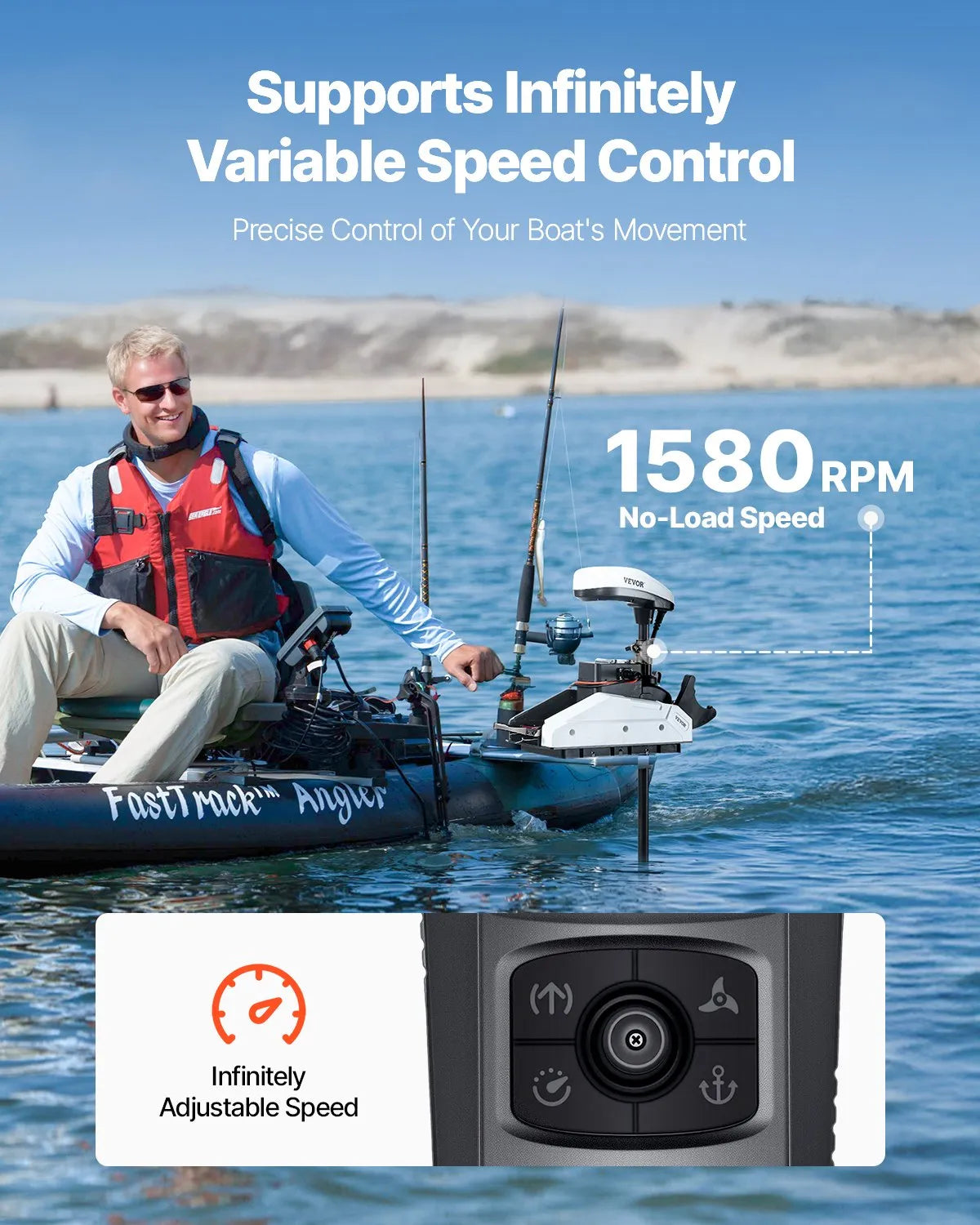 VEVOR Electric Trolling Motor for Boats, 55 lbs Thrust with GPS, 10 Speeds, Bow Mount Saltwater Use, Remote Control and LCD Battery Indicator, 914 mm Shaft Length