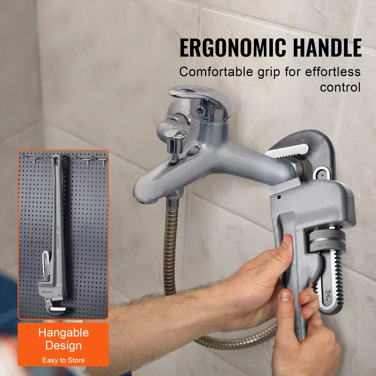 VEVOR Straight Pipe Wrench, 610 mm, Adjustable High-Strength Jaw, Ergonomic Handle, Hanging Design, Suitable for Water Pipes and Auto Repair