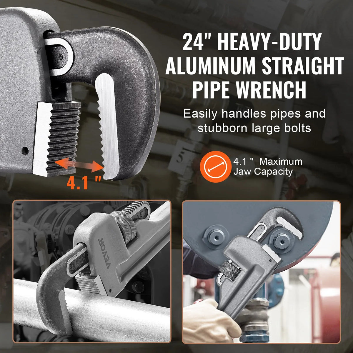 VEVOR Straight Pipe Wrench, 610 mm, Adjustable High-Strength Jaw, Ergonomic Handle, Hanging Design, Suitable for Water Pipes and Auto Repair