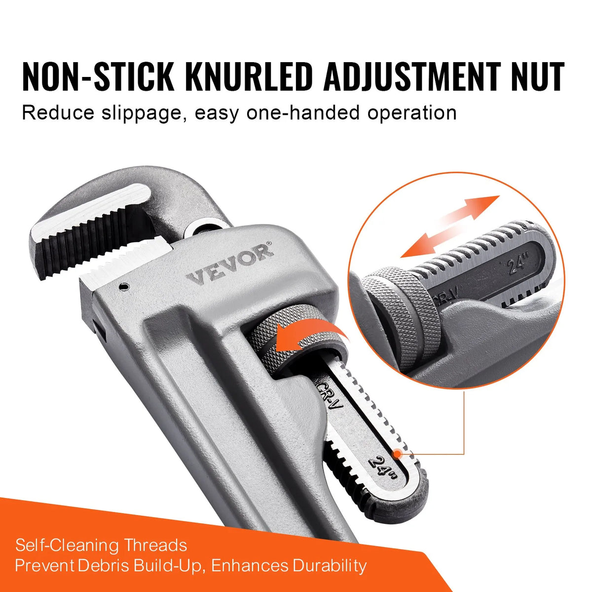 VEVOR Straight Pipe Wrench, 610 mm, Adjustable High-Strength Jaw, Ergonomic Handle, Hanging Design, Suitable for Water Pipes and Auto Repair
