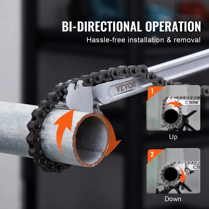 Ķēdes atslēga, 1220 mm, cauruļu diametrs līdz 340 mm, abpusēja darbība