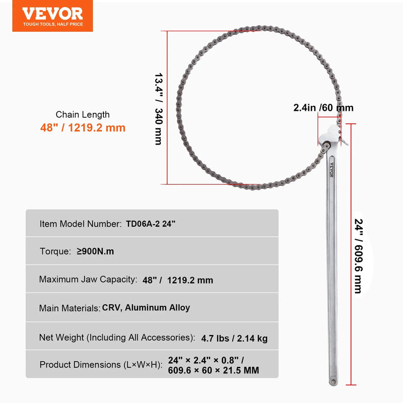 Ķēdes atslēga, 1220 mm, cauruļu diametrs līdz 340 mm, abpusēja darbība