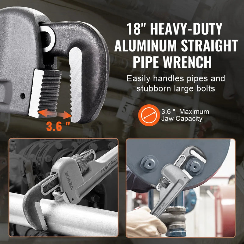 Alumīnija taisnā cauruļu atslēga 450 mm, regulējama, CRV žokļi