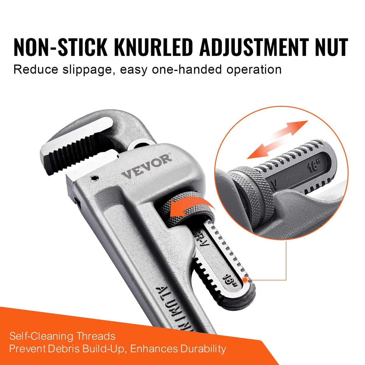 VEVOR Aluminium Straight Pipe Wrench 450 mm, Adjustable, CRV Jaws