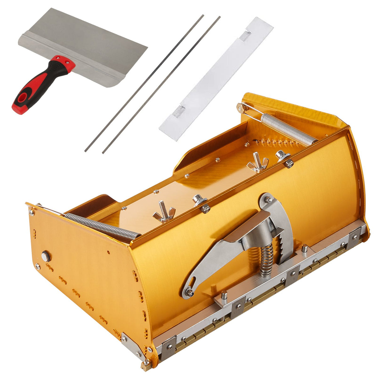 VEVOR apdares špakteles kaste, izgatavota no augstas kvalitates aluminija sakausējuma, ar dubļu aizsargu un 2 papildu nerūsējošā tērauda asmeņiem (25 см и 30 см)