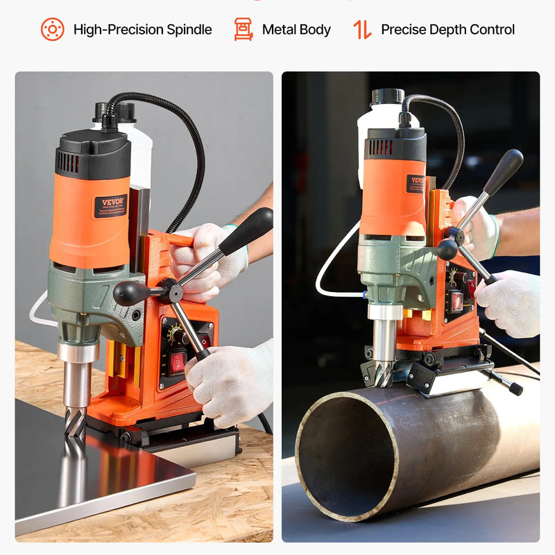 VEVOR magnētiskā urbmašīna, 1400 W, 50 mm urbuma diametrs, 0–850 apgr./min. ātrums, reversā darbība, magnētiskā urbjmašīna ar 6 serdeņa urbjiem, elektriskā urbjmašīna rūpniecībai un mājas darbiem