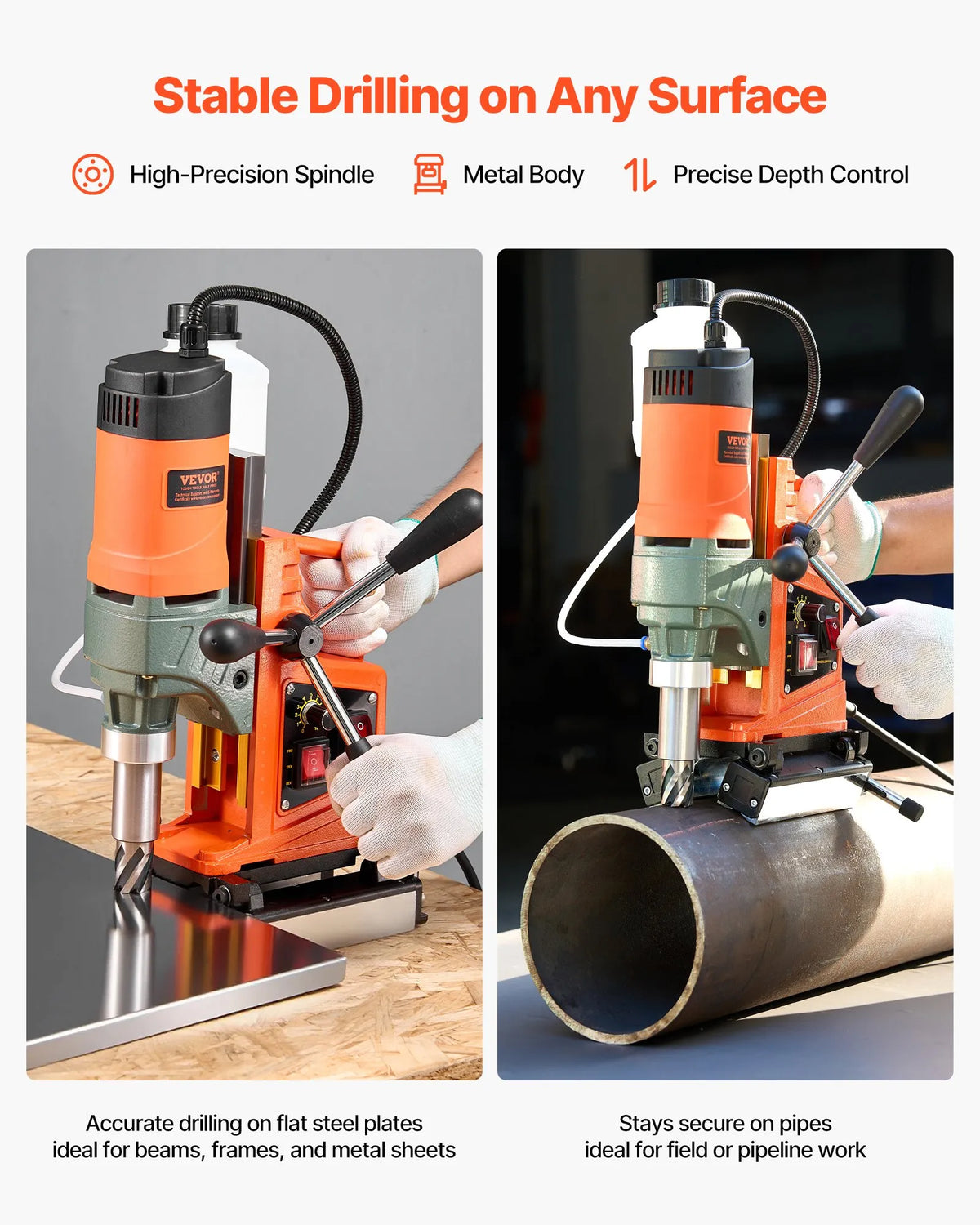 VEVOR Magnetic Drill Press, 1400 W, 50 mm Drilling Diameter, 0–850 RPM Speed, Reverse Function, Magnetic Drill with 6 Core Drills, Electric Drill for Industrial and Home Use