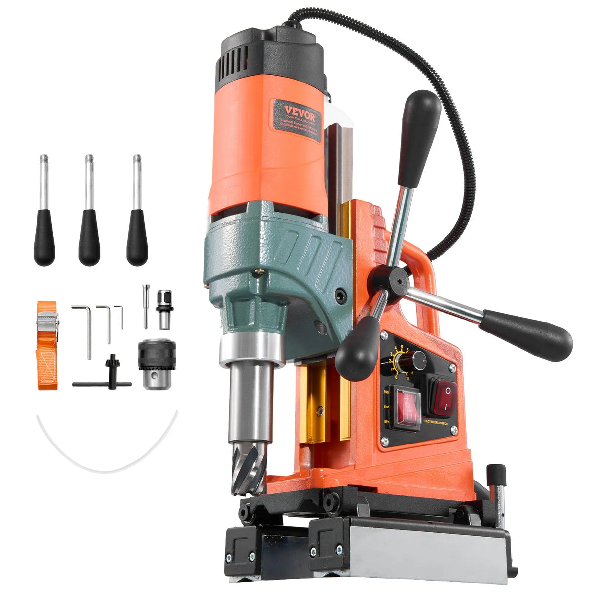 VEVOR Magnetic Drill Press, 1400 W, 50 mm Drilling Diameter, 0–850 RPM Speed, Reverse Function, Magnetic Drill for Metal Surfaces, Electric Drill for Industrial and Home Use