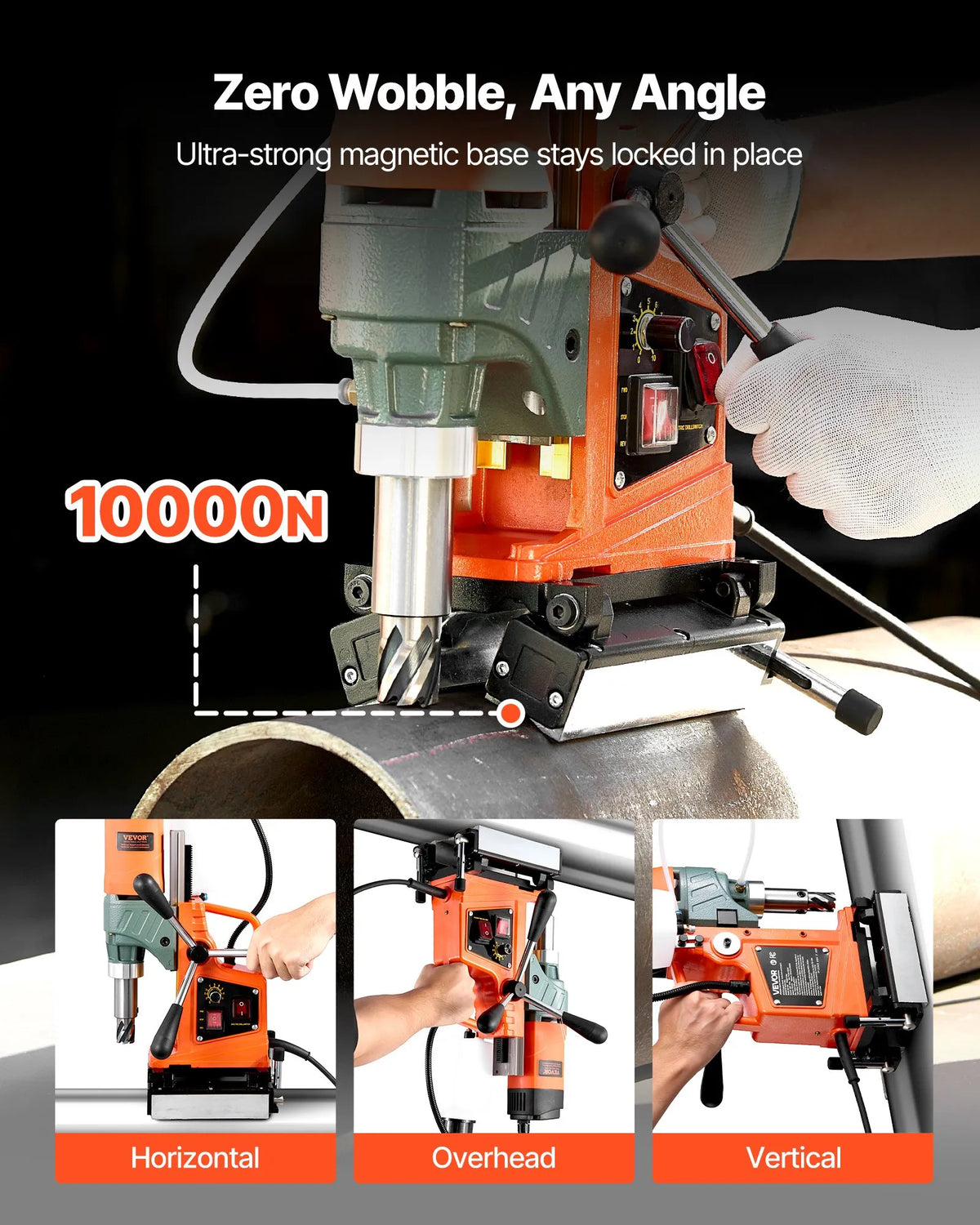 VEVOR Magnetic Drill Press, 1400 W, 50 mm Drilling Diameter, 0–850 RPM Speed, Reverse Function, Magnetic Drill for Metal Surfaces, Electric Drill for Industrial and Home Use