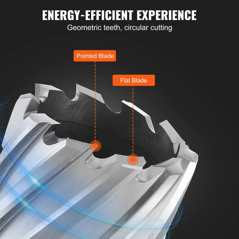 VEVOR gredzenurbju komplekts magnētiskajām urbjmašīnām, 13 gab., Weldon kāts, griešanas dziļums 25 mm, griešanas diametrs 11–27 mm, M2AL ātrgriezējtērauds, 2 pilotadatas, sešstūra atslēga un pārnēsājams koferis