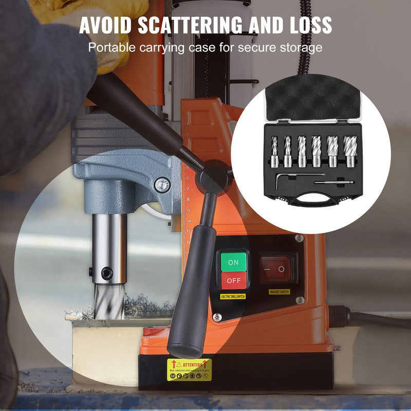 VEVOR gredzenurbju komplekts magnētiskajām urbjmašīnām, 6 gab., Weldon kāts, griešanas dziļums 25 mm, griešanas diametrs 12,7–27 mm, M2AL ātrgriezējtērauds, ar pilotadatu un pārnēsājamu koferi
