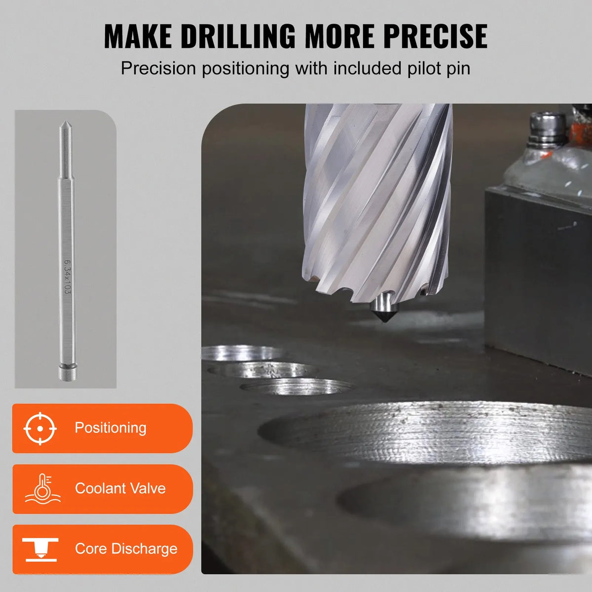VEVOR Annular Cutter Set, 6 Pieces, Weldon Shank, Cutting Depth 50 mm, Cutting Diameter 25–50 mm, M2AL High-Speed Steel, with 2 Pilot Pins and Portable Case, for Magnetic Drills