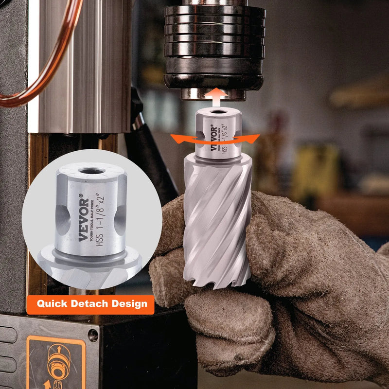 VEVOR gredzenurbju komplekts magnētiskajām urbjmašīnām, 6 gab., universālais kāts, griešanas dziļums 51 mm, griešanas diametrs 25–51 mm, M2AL ātrgriezējtērauds, 2 pilotadatas un pārnēsājams koferis