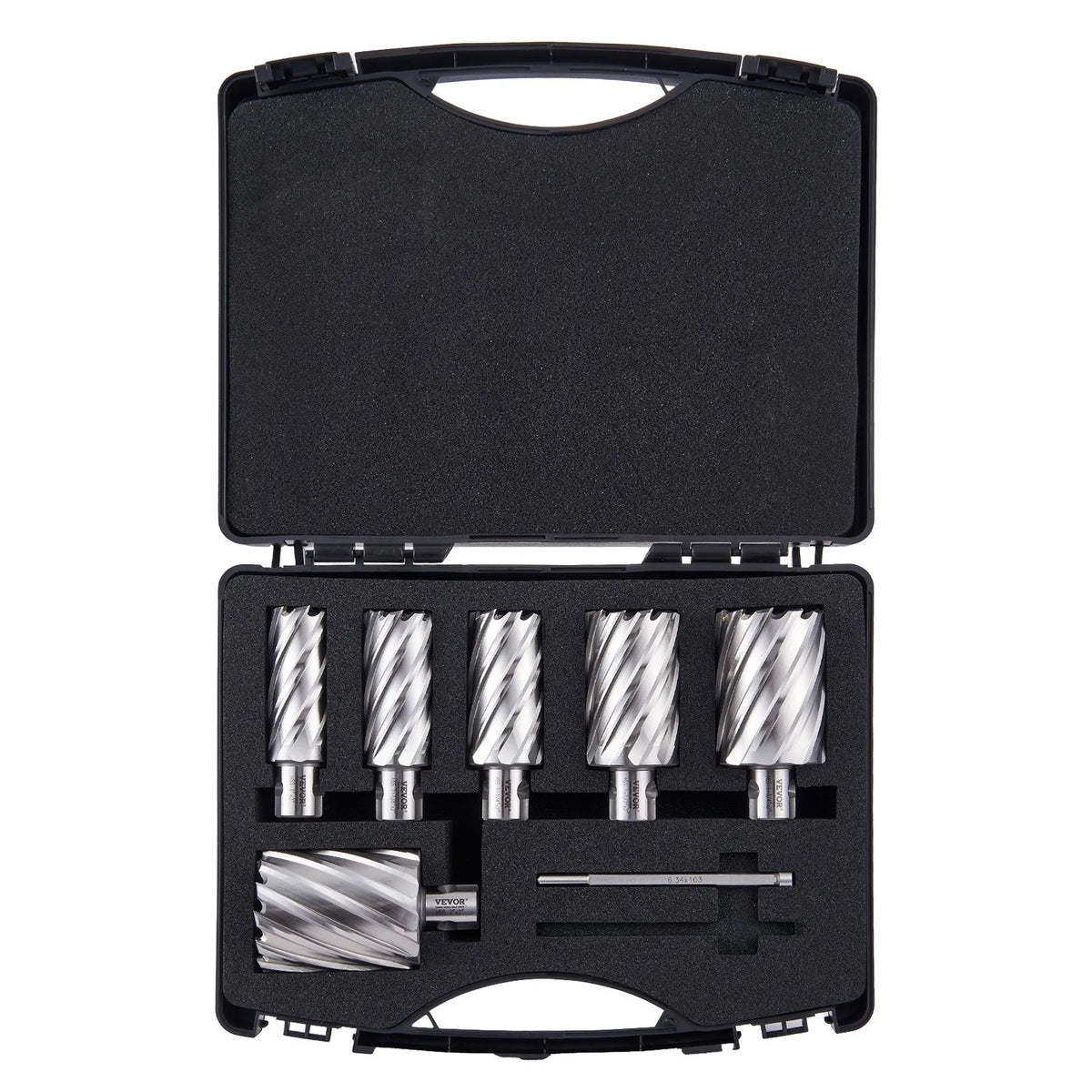 VEVOR Magnetic Drill Bit Set, 6 Pieces, Universal Shank, Cutting Depth 51 mm, Cutting Diameter 25–51 mm, M2AL High-Speed Steel, 2 Pilot Pins and Carrying Case