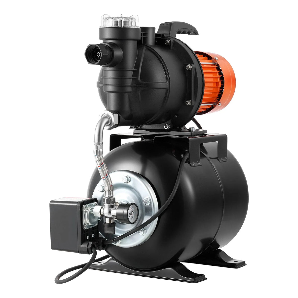 VEVOR virszemes ūdens sūknis ar spiedtvertni 735 W, 3785 l/h, ar filtru un pretvārstu, 19 l tvertne, automātiska ūdens spiediena palielināšanas sistēma, spiediena slēdzis 1,4–2,8 bar, piemērots mājas, dārza un zāliena laistīšanai - ZEMLETES.LV