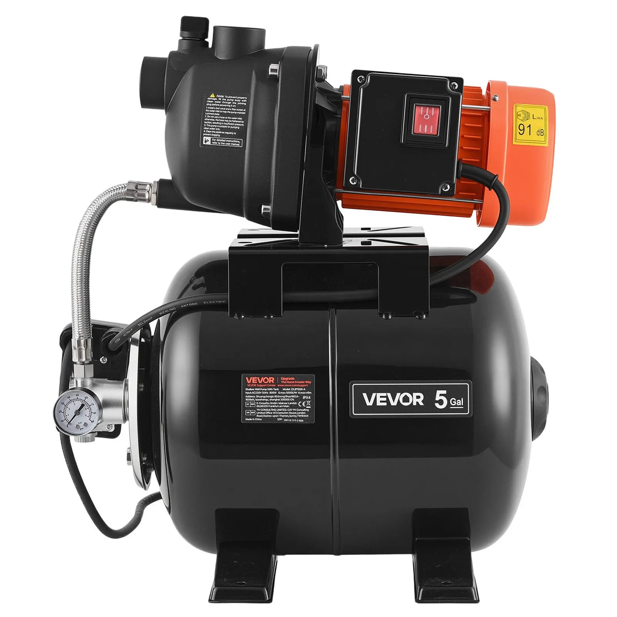 VEVOR seklā akas strūklas sūknis ar spiedtvertni 1,1 ZS, 230 V, 5000 l/h, 19 l tvertne, automātiska ūdens padeves sistēma ar spiediena slēdzi 1,4–2,8 bar, paredzēts mājai, dārzam un zālienam - ZEMLETES.LV