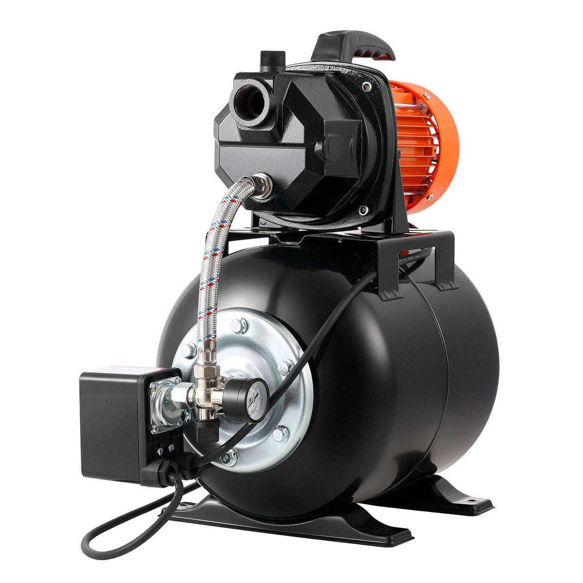 VEVOR virszemes ūdens sūknis ar spiedtvertni 1 ZS, 230 V, 3750 l/h, čuguna sūkņa korpuss, 19 l tvertne, spiediena slēdzis 1,4–2,8 bar, piemērots mājas, dārza un zāliena laistīšanai - ZEMLETES.LV
