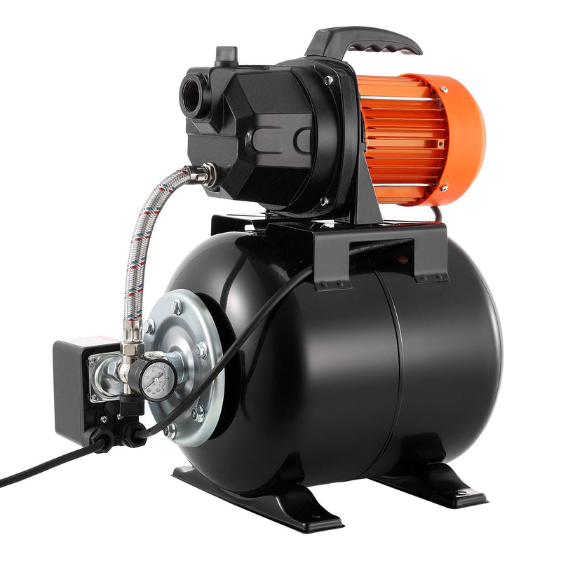 VEVOR virszemes ūdens sūknis ar spiedtvertni 1 ZS, 230 V, 3750 l/h, čuguna sūkņa korpuss, 19 l tvertne, spiediena slēdzis 1,4–2,8 bar, piemērots mājas, dārza un zāliena laistīšanai - ZEMLETES.LV