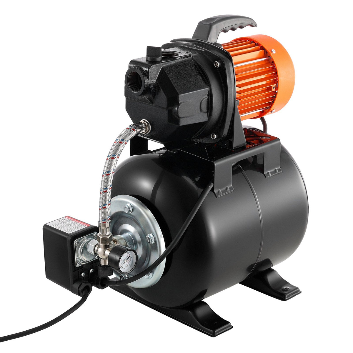 VEVOR virszemes ūdens sūknis ar spiedtvertni 1 ZS, 230 V, 3750 l/h, čuguna sūkņa korpuss, 19 l tvertne, spiediena slēdzis 1,4–2,8 bar, piemērots mājas, dārza un zāliena laistīšanai - ZEMLETES.LV