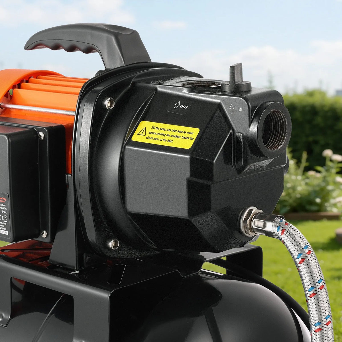 VEVOR virszemes ūdens sūknis ar spiedtvertni 1 ZS, 230 V, 3750 l/h, čuguna sūkņa korpuss, 19 l tvertne, spiediena slēdzis 1,4–2,8 bar, piemērots mājas, dārza un zāliena laistīšanai - ZEMLETES.LV