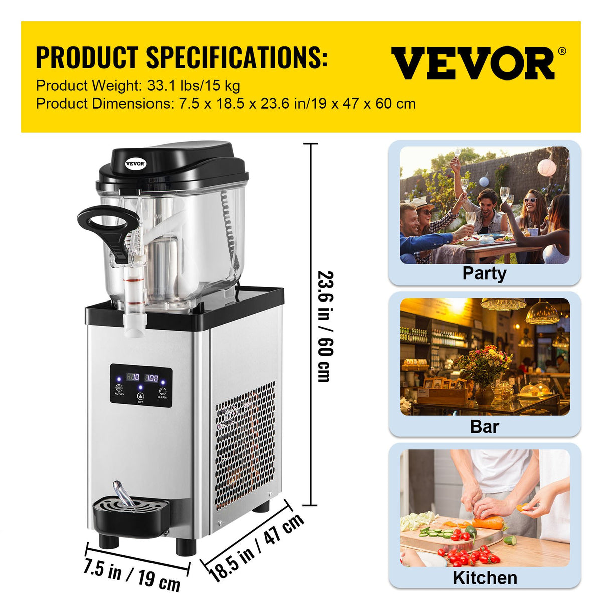 VEVOR Commercial Slush Machine 6 L, 25 Cups, 705 W, Stainless Steel