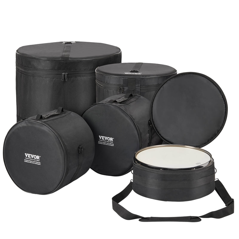 VEVOR 5-daļīgs bungasomu komplekts, 1680D Oxford audums, salokāms ar plecu siksnu, piemērots 56 cm lielajai bungai, 30 cm, 33 cm un 41 cm tomiem, 35 cm virsdungai