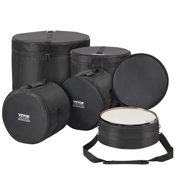 VEVOR 5-daļīgs bungasomu komplekts, 1680D Oxford audums, salokāms ar plecu siksnu, piemērots 56 cm lielajai bungai, 30 cm, 33 cm un 41 cm tomiem, 35 cm virsdungai