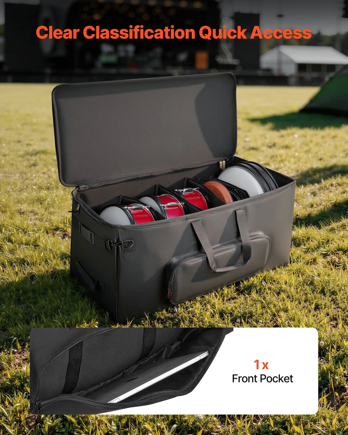 VEVOR Electronic Drum Bag with Wheels 92 × 42 × 41 cm, 600D, Padded, Removable Compartments