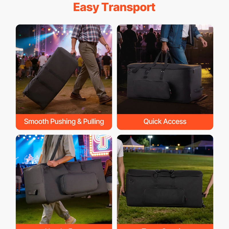 VEVOR elektronisko bungu soma ar riteņiem, 600D, polsterēta bungu soma ar 920 × 420 × 410 mm iekšējiem izmēriem, viegla transportēšanas soma ar noņemamiem nodalījumiem un vairākām kabatām, elektriskajām bungām, melna