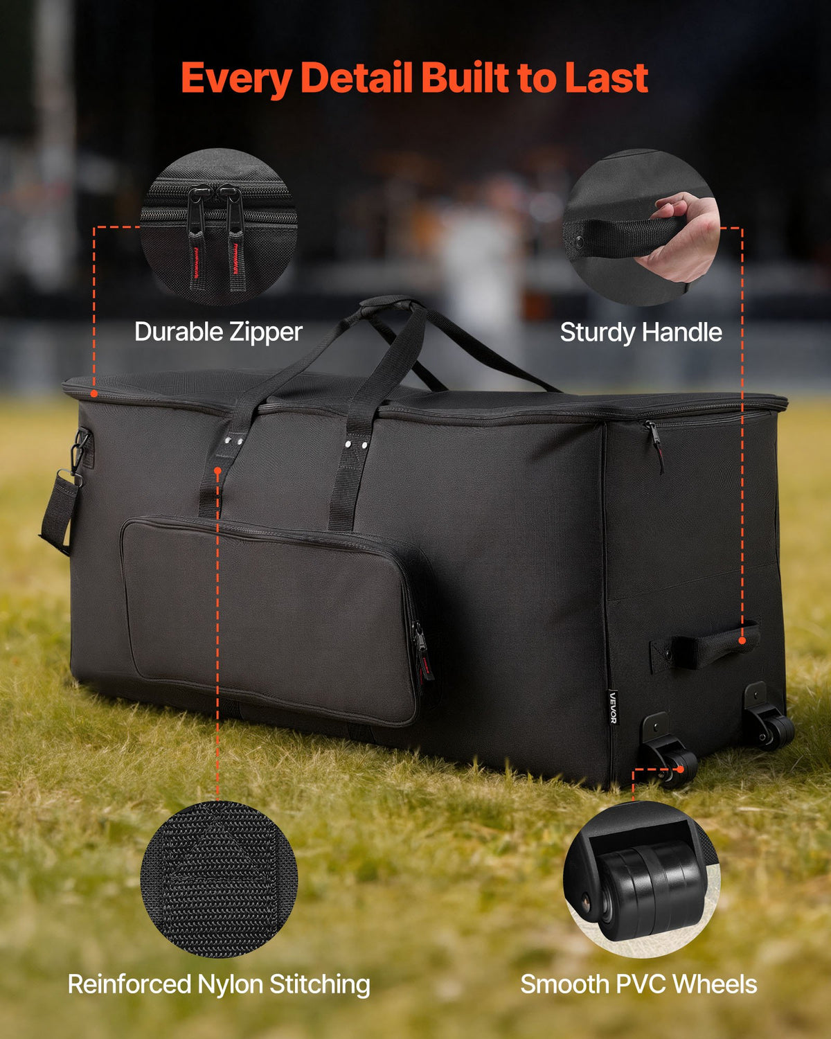 VEVOR Electronic Drum Bag with Wheels 92 × 42 × 41 cm, 600D, Padded, Removable Compartments
