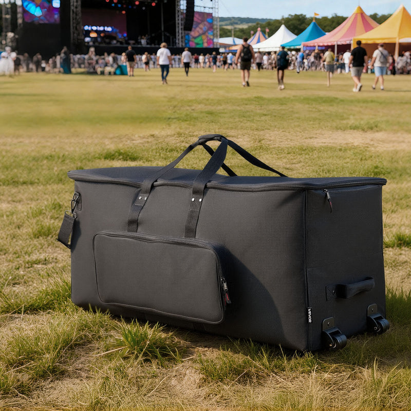 VEVOR elektronisko bungu soma ar riteņiem, 600D, polsterēta bungu soma ar 920 × 420 × 410 mm iekšējiem izmēriem, viegla transportēšanas soma ar noņemamiem nodalījumiem un vairākām kabatām, elektriskajām bungām, melna