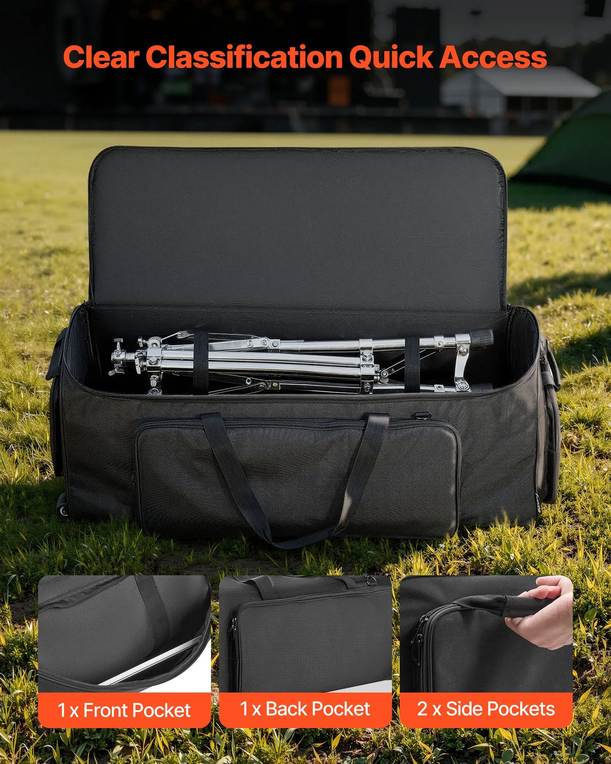 VEVOR Drum Hardware Bag with Wheels, 1680D, Multiple Pockets, Black