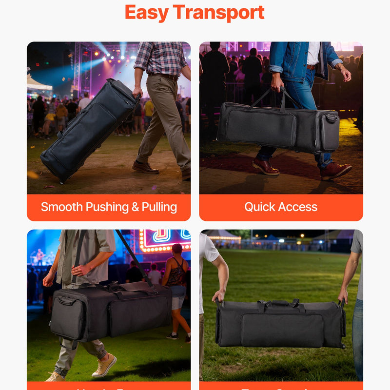 VEVOR bungu statīvu transportēšanas soma ar riteņiem 1680D, PVC riteņi, vairākas kabatas, melna