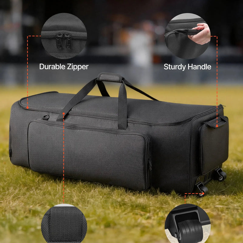 VEVOR bungu statīvu transportēšanas soma ar riteņiem 1680D, PVC riteņi, vairākas kabatas, melna